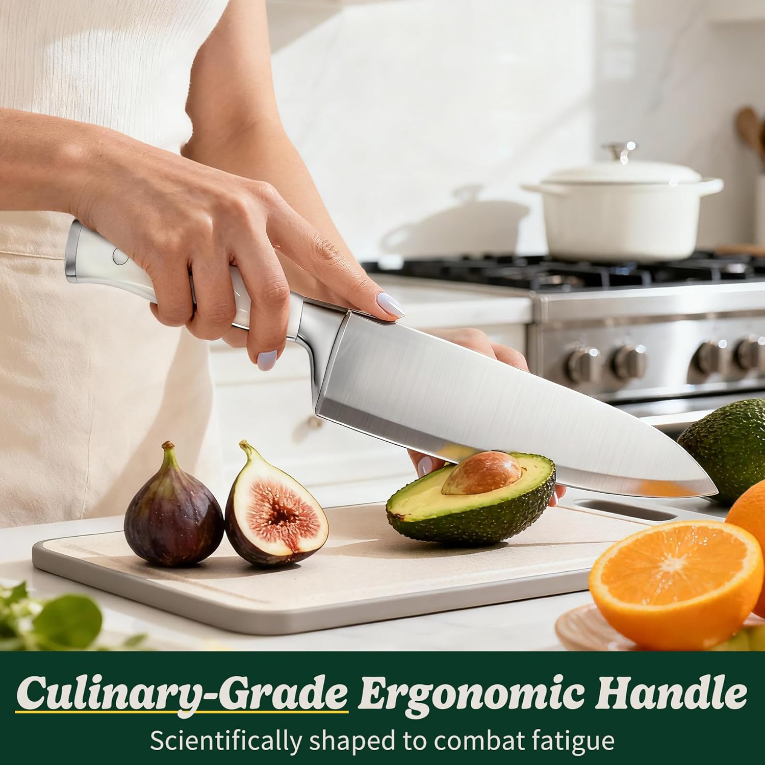 Knife Set, 15 Piece Premium Chef High Carbon Stainless Steel Kitchen Knife Block Set, Razor-sharp, Ergonomic Forged Triple Rivet Handle, Professional Knife Set for Kitchen, Dishwasher Safe(White) - Image 8