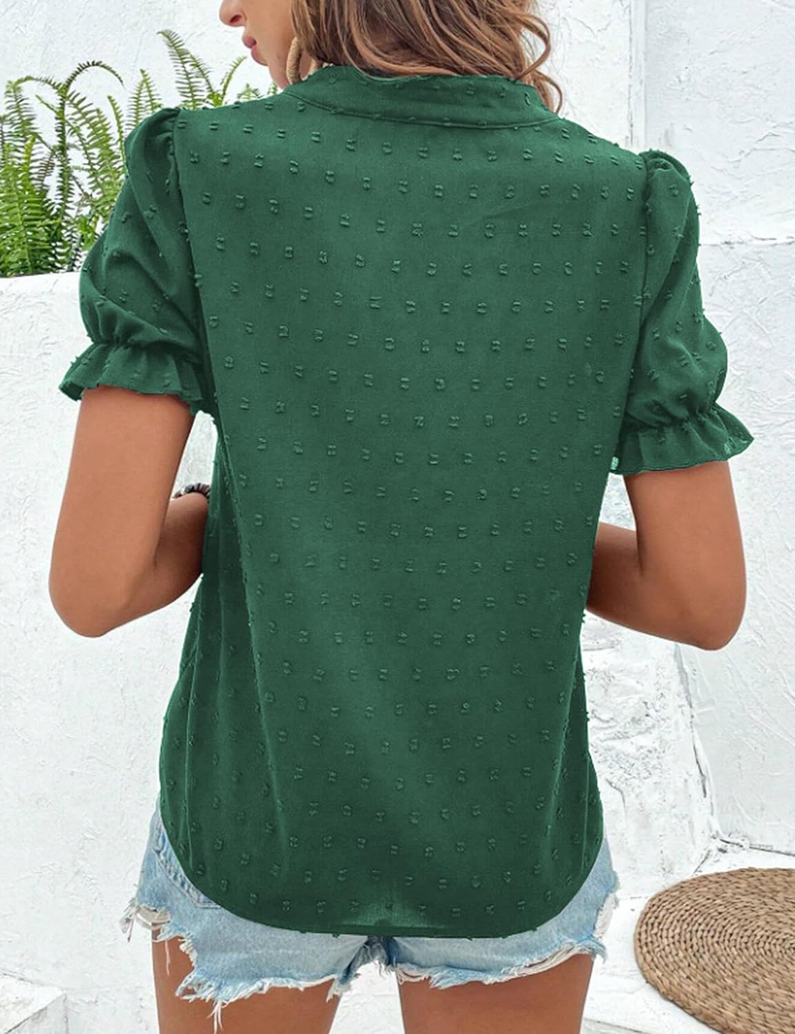 ZILIN Women's Casual Floral Embroidered V Neck Boho Short Puff Sleeve Shirts Loose Summer Blouses Tops Fashion Clothes 2026 - Image 6