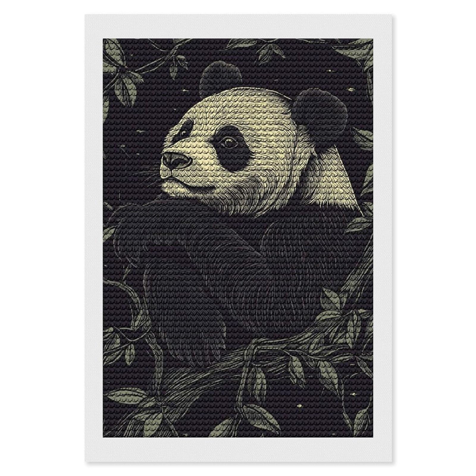 Junmoney Panda in The Night Diamond Painting Canvas Set 8"x12", for Adults, Bedroom Decor, Good for Quiet Evenings, Festive Craft Gift