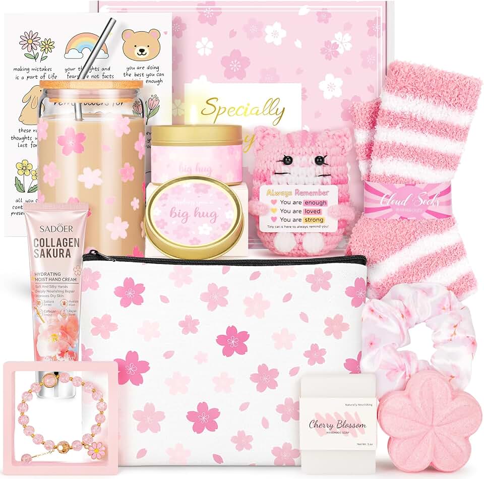 Presentes para meninas adolescentes, cesta de presente de flor de cerejeira para mulheres e meninas adolescentes, presentes na moda, aniversário, dia dos namorados, caixa de presente de Natal para