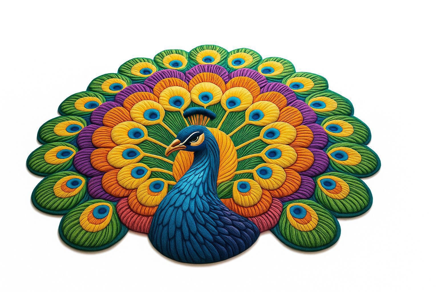 Dream Decore Handmade Peacock Floral Rangoli Mat – Lightweight, Reusable Decorative Floor Mat with Wool Felt Backing (28 x 28 Inch).-image-34