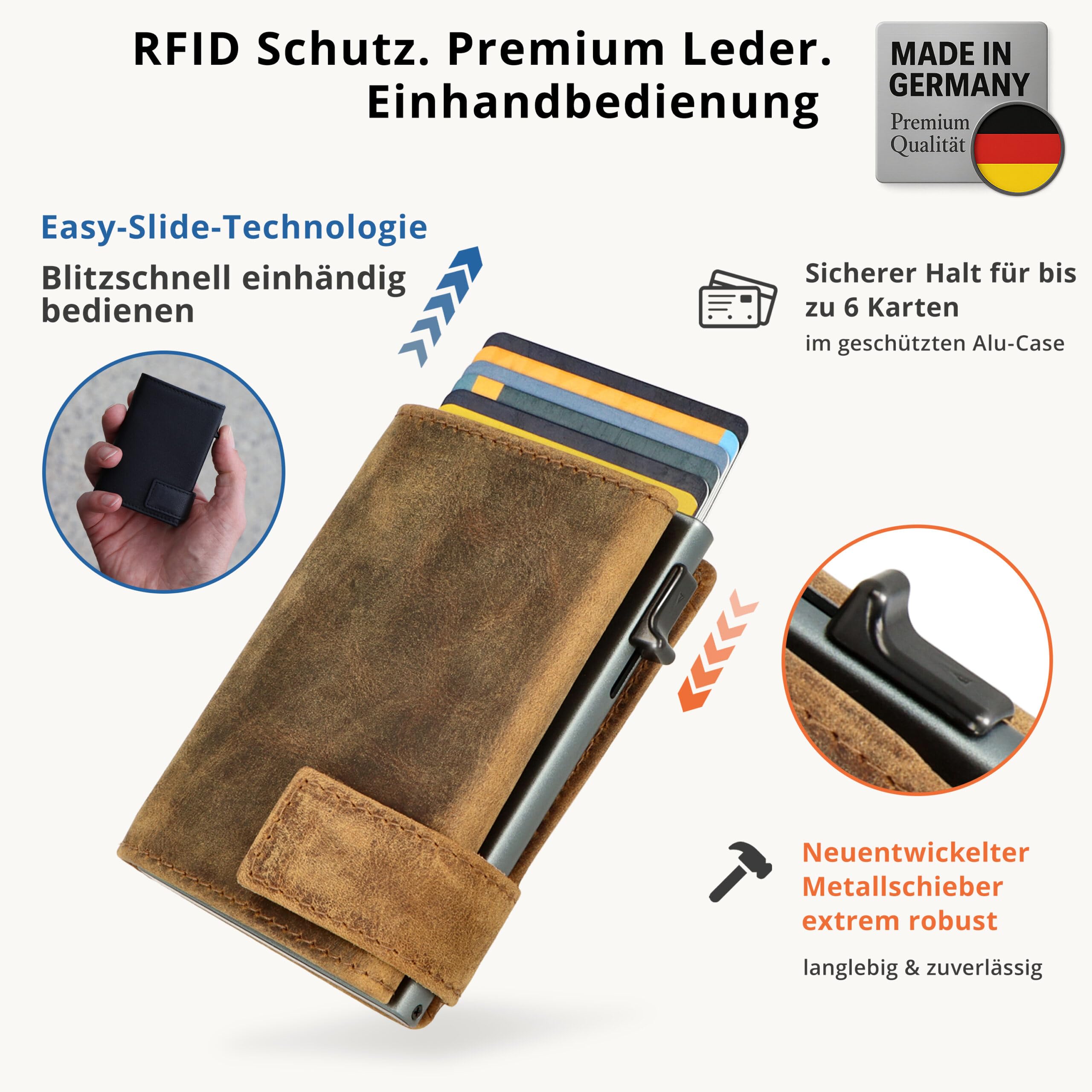 SecWal Kartenetui mit Münzfach Druckknopf inkl. Geschenkbox - Made in Germany - Echtleder Mini Geldbörse inkl. E-Book für Damen und Herren - RFID Schutz Portemonnaie Leder