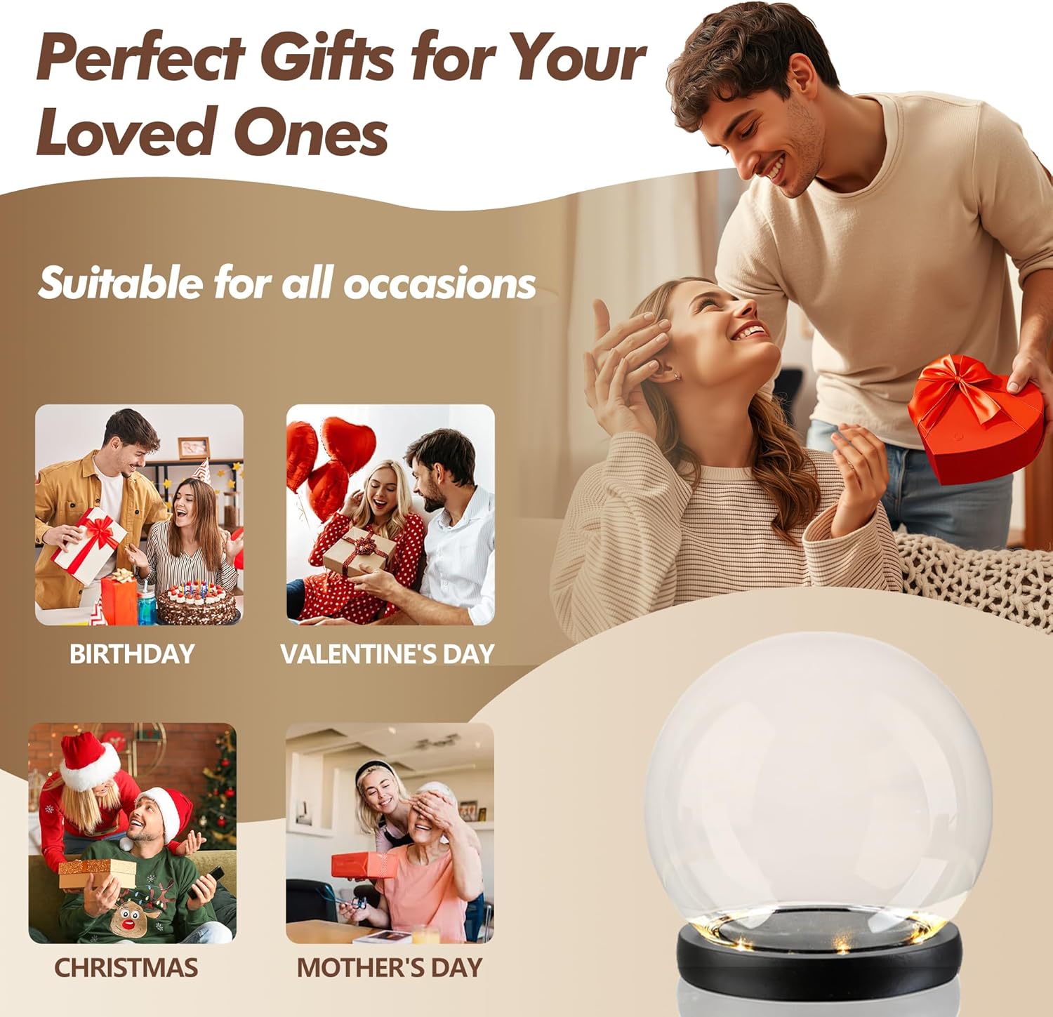 2-Piece Glass Cloche Display Dome Bundle with LED Wooden Base (6-Inch Round & 5.5" x 3.9"), Decorative Glass Bell Jars for Home Decor, Plants, Collectibles & Gifts