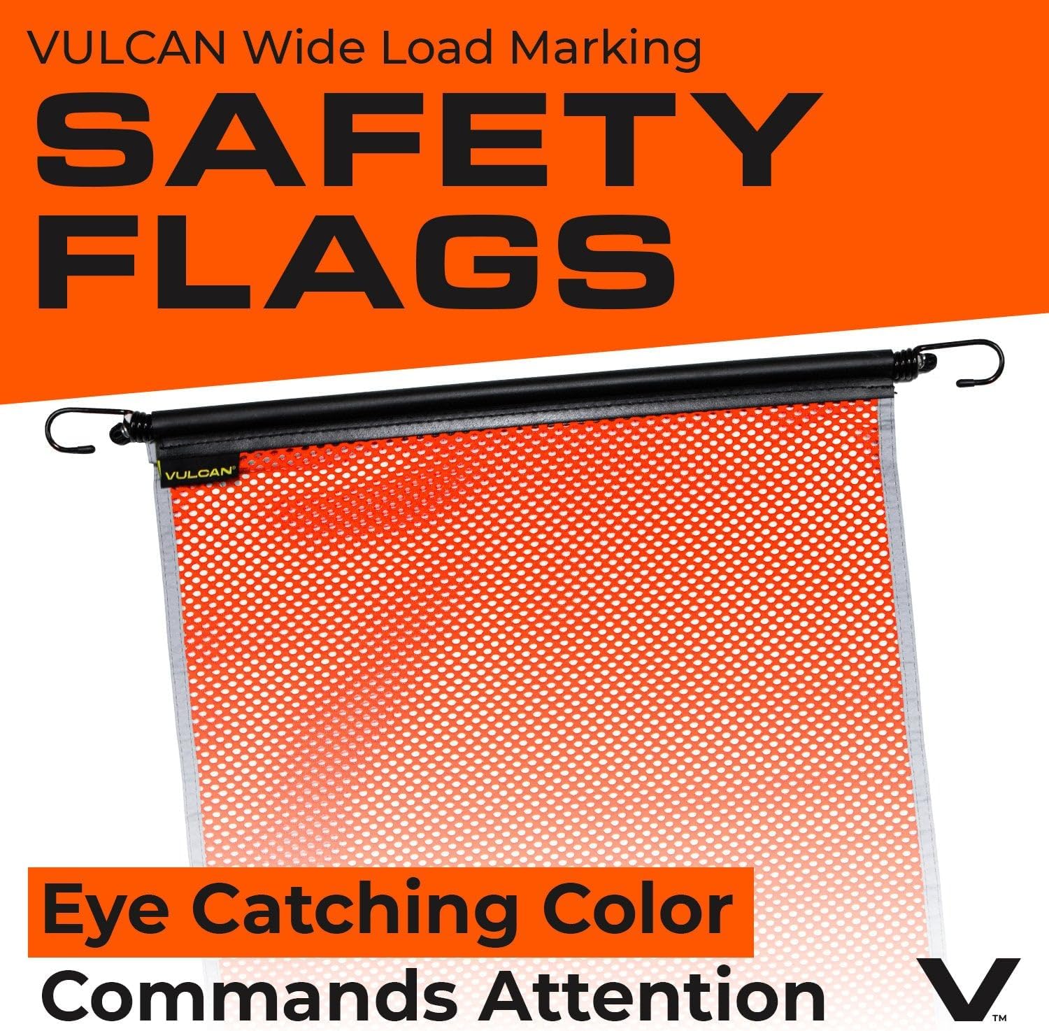 VULCAN Safety Flags with Border - Bright Orange - Mesh - Stretch Cord - 18 Inch x 18 Inch - 4 Pack