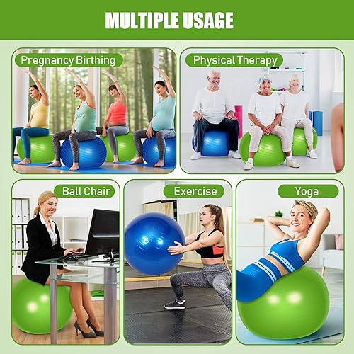 Miniatura 7 de Leyndo 2 pelotas de yoga grandes de 26 pulgadas, pelota de ejercicio antiestallido con bomba, 26 pulgadas25.6 in para mejorar la postura,