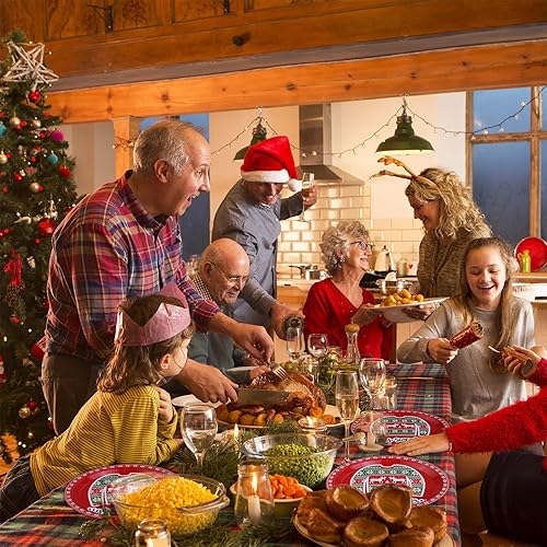 Miniatura 5 de Aneco Juego de vajilla de papel de suéter feo de Navidad, suministros para fiestas, platos de papel desechables y servilletas para otoño, juego de