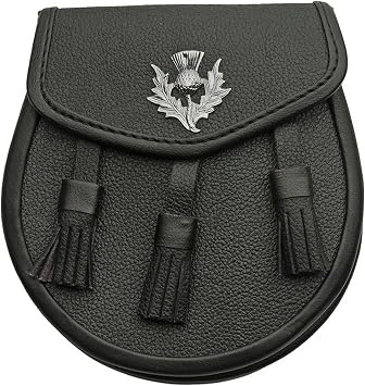 SZCO Leather Sporran, Black Medieval Pouch, Kilt Sporran