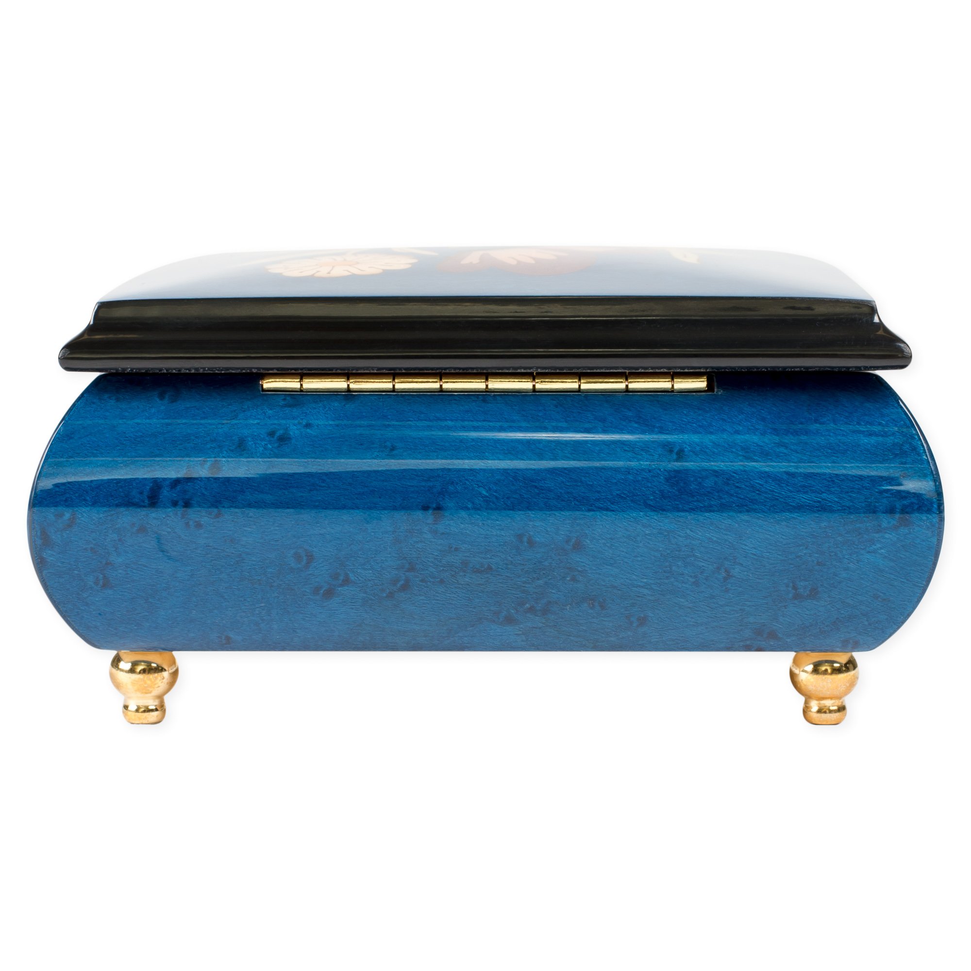 Blu scuro farfalla italiana realizzata a mano in legno di olmo Musical box plays Tune Blue Danube Waltz