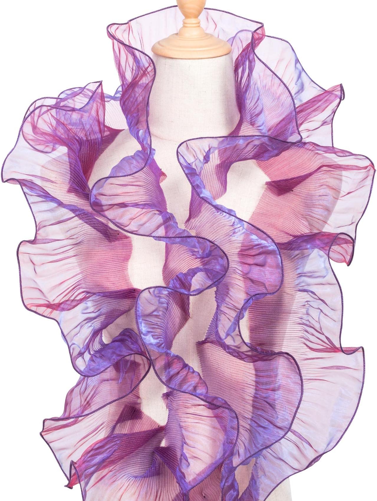 OIIKI Ruffle Pleated Organza Lace Trims 5 Yards, Purple Organza Chiffon Ruffled Fabric Trim, Tulle Ruffle Lace Border for Craft Sewing Dress Bag Decoration Applique Trimming