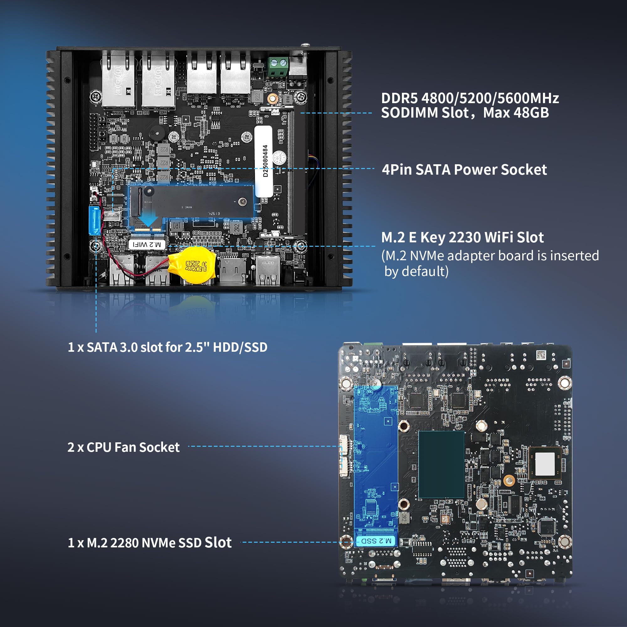 CWWK N150 Mini PC (Aggiornato N100) Firewall con 4 porte 10GbE RJ45 + LAN 2.5GbE, S7 Pro OPNsense Appliance Mini Computer, Micro PC Barebone DDR5 SENZA RAM/SSD, 2-NVMe, USB-C, TF