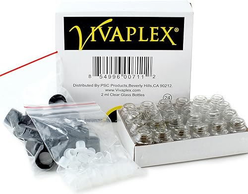 Miniatura 3 de Vivaplex, 24 botellas de vidrio transparentes de 0.1 fl oz (5/8 Dram), con reductores de orificios y tapas negras