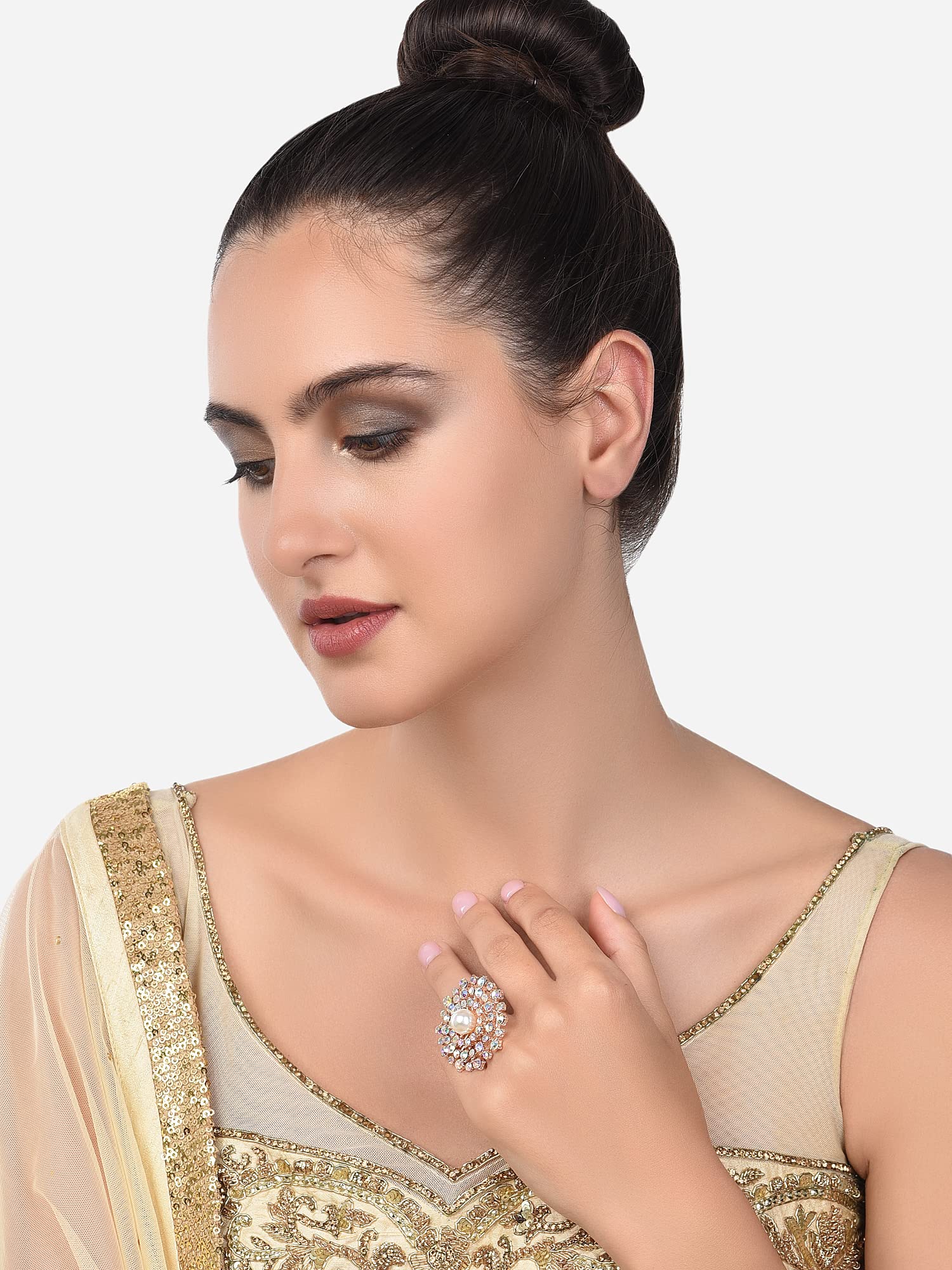 Austrian Diamond & Pearl Adjustable Finger Ring
