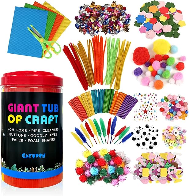 Art Craft Kits for Kids, CAYUDEN DIY Craft Supplies & Materials Supply Kit Arts and Crafts Supplies for Kids Age 3 4 5 6 7 8 9 Kids Art Supplies for Girls, Boys Classroom, Nursery Room, School