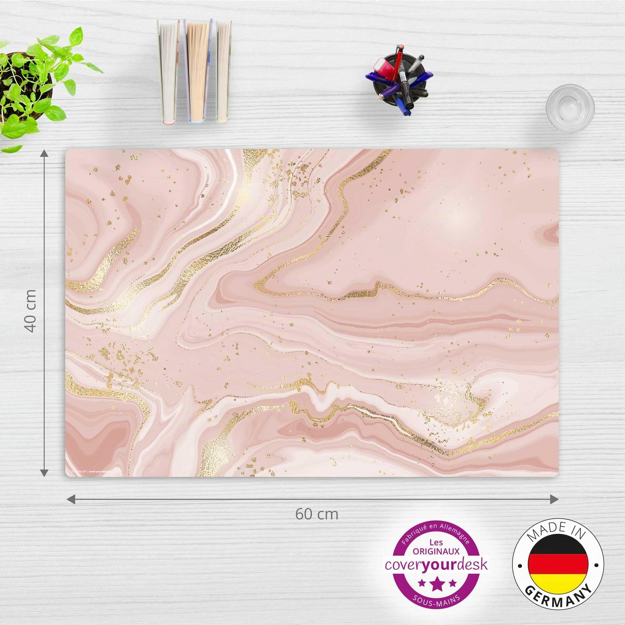 Sous-main lavable pour enfants et adultes - Marbre rose avec veines dorées - 60 x 40 cm - En vinyle de qualité supérieure - Fabriqué en Allemagne