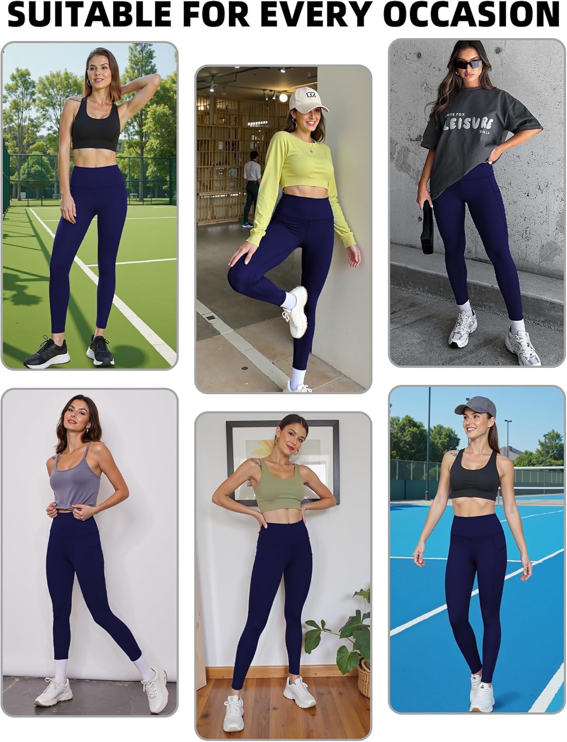 Women's High Waist Yoga Pants with Pockets Tummy Control Workout Athletic Running Leggings - Image 7