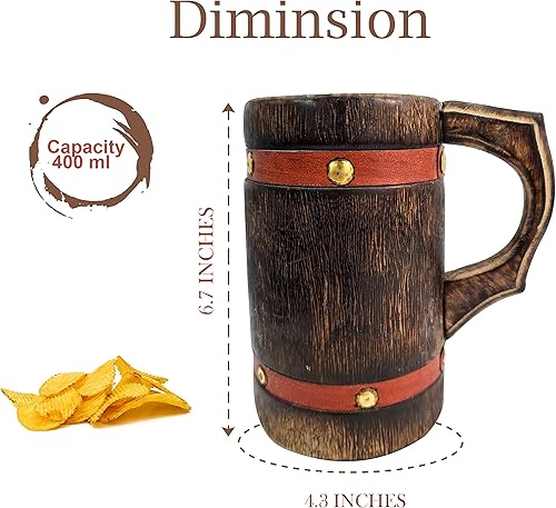 Miniatura 3 de Taza de madera hecha a mano con correa de cuero naranja, jarra de té y café de cerveza rústica, taza de bebida única para el hogar, bar, cocina