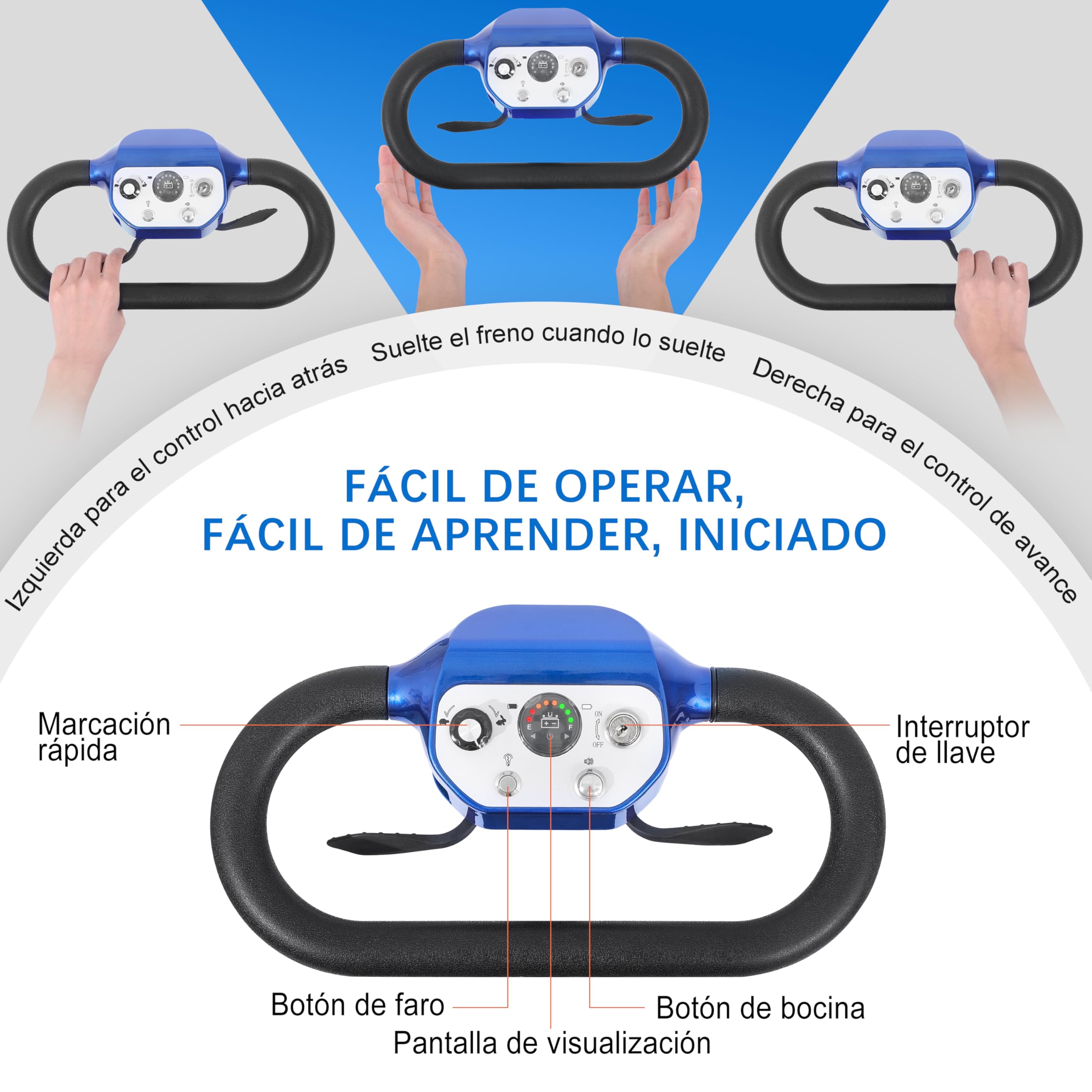 TopMate ES41 Patinete de Movilidad para Adultos y Personas Mayores, Ligero, Plegable, Aprobado para Aerolíneas, con Asiento Ultra Ancho, Manillar Ajustable y Cesta - Azul