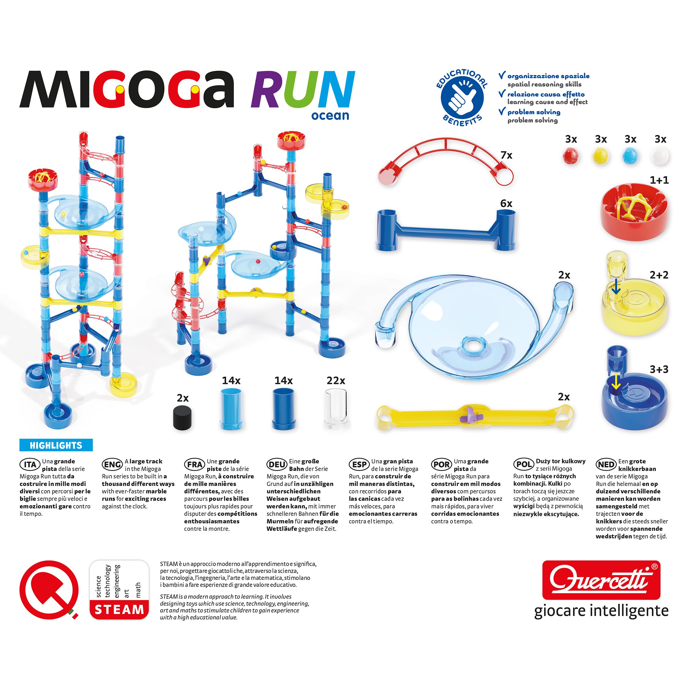 Quercetti, Migoga Ocean Marble Run Spinning, Circuit Bille Enfant, Jeu de Construction 4+, Parcours de Bille, Jeux Éducatifs, Cadeau Garçon 5 Ans, Circuit Billes, Jeu de Billes, Jouet Garcon 5 Ans