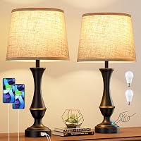 Seealle Upgraded Touch Lamps Set of 2 for Nightstands - 3-Way Dimmable Bedside Lamps with USB C+A Ports for Bedroom, Living Room, Office