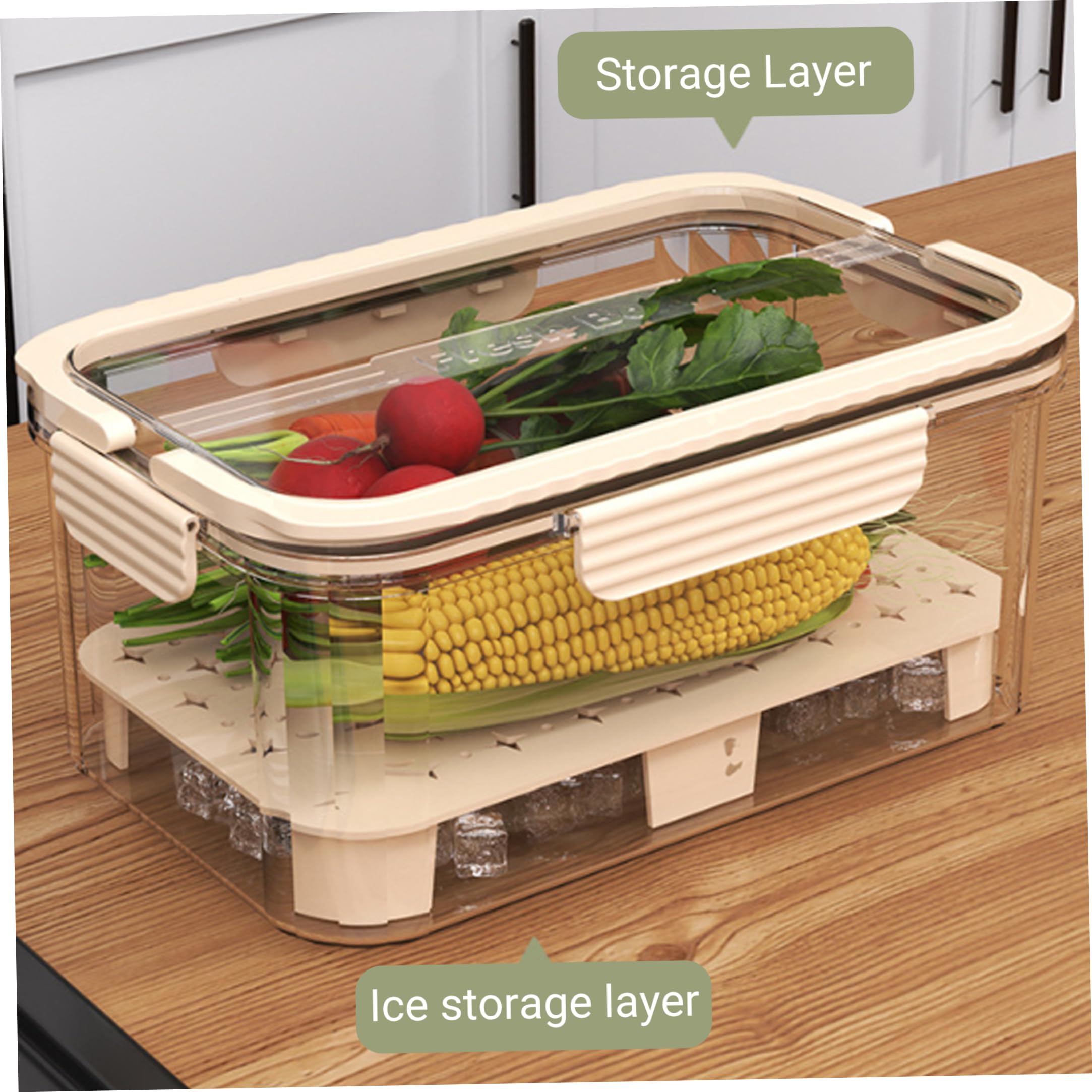 Contenitori per frutta per frigorifero, contenitori per insalata ermetici da 2 confezioni, Beige