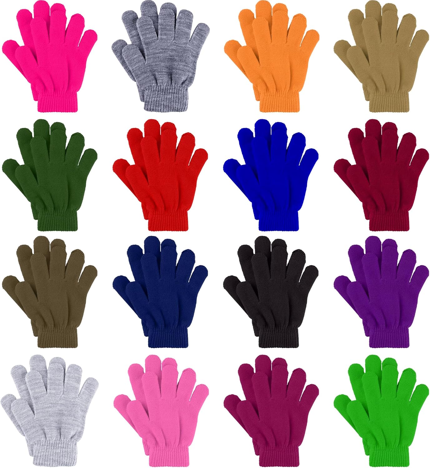 Glooarm 16 Pairs Kids Gloves Winter Boys or Girls Children's Warm Knit Magic Gloves Bulk for Winter Supplies