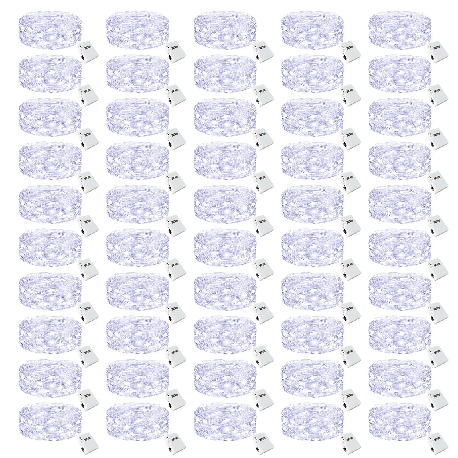 btfarm Lot de 50 guirlandes lumineuses scintillantes à piles avec 3 modes | Guirlande lumineuse 20 LED étanche en vrac pour Noël, bocaux Mason et centre de table de mariage Blanc froid 2,1 m