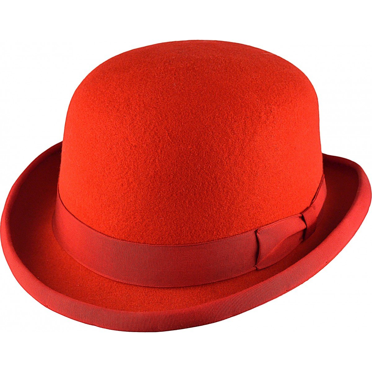 K.I. Wool Hand Made Quality Round Top Hard Bowler Hat in RED with Satin Lining (Small (55cm))