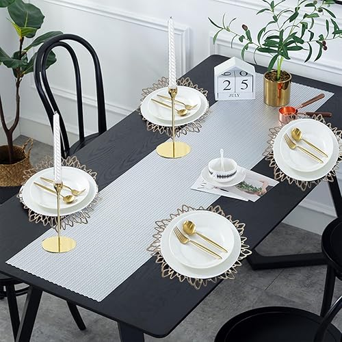 Miniatura 4 de Juego de 8 manteles individuales dorados de PVC, antideslizantes, aislamiento térmico, fáciles de limpiar, adecuados para fiestas al aire libre,