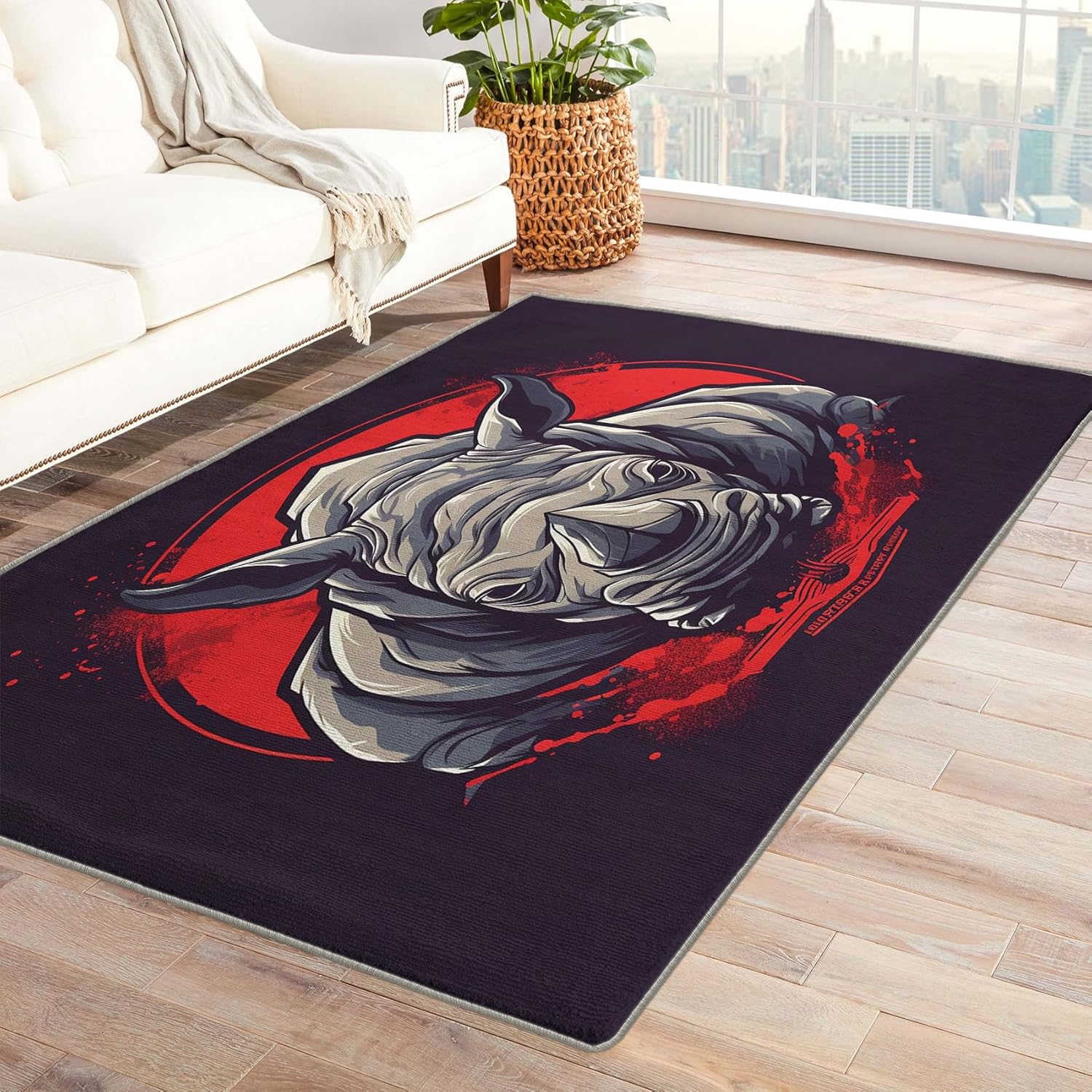 Rhino Small Area Rug 2x3 - Rhinoceros Carpet, Washable Rugs for Entryway Bedroom Living Room Decor, Soft Non-Slip Low Pile Rug, Home Decorative Printed Indoor Floor Rugs