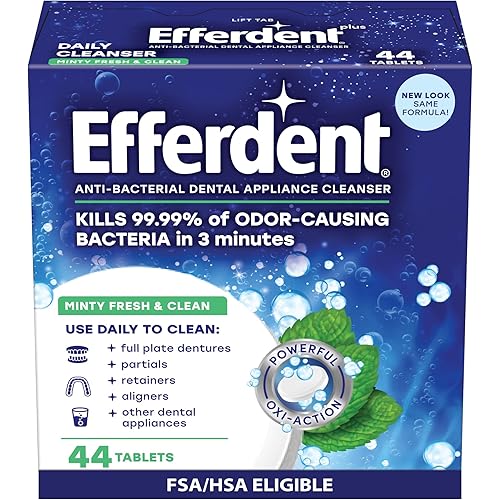 Efferdent Denture Cleaner Tablets – Dental Appliances, Aligners, Mouth Guard, and Retainer Cleaner Tablets, Minty Fresh & Clean, 44 Count