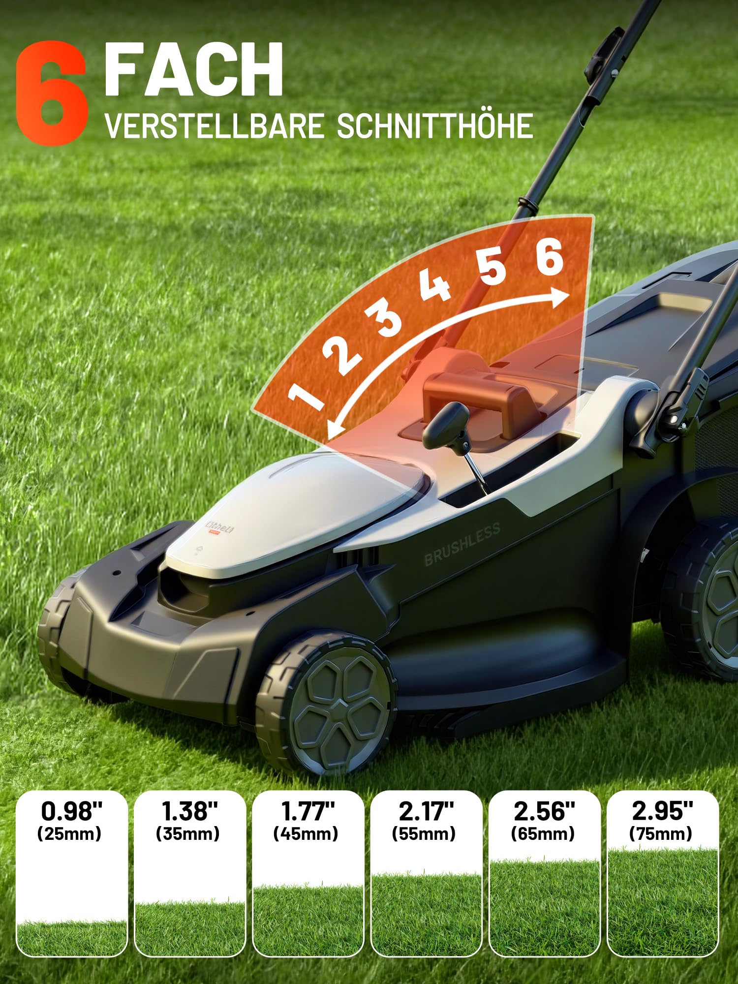 U20 Litheli Akku Rasenmäher, 2 x 20V, 43cm Schnittbreite, Brushless, bis 500 m², 40L Fangkorb, 25-75 mm Schnitthöhe, inkl. 2 x 4,0 Ah Akkus