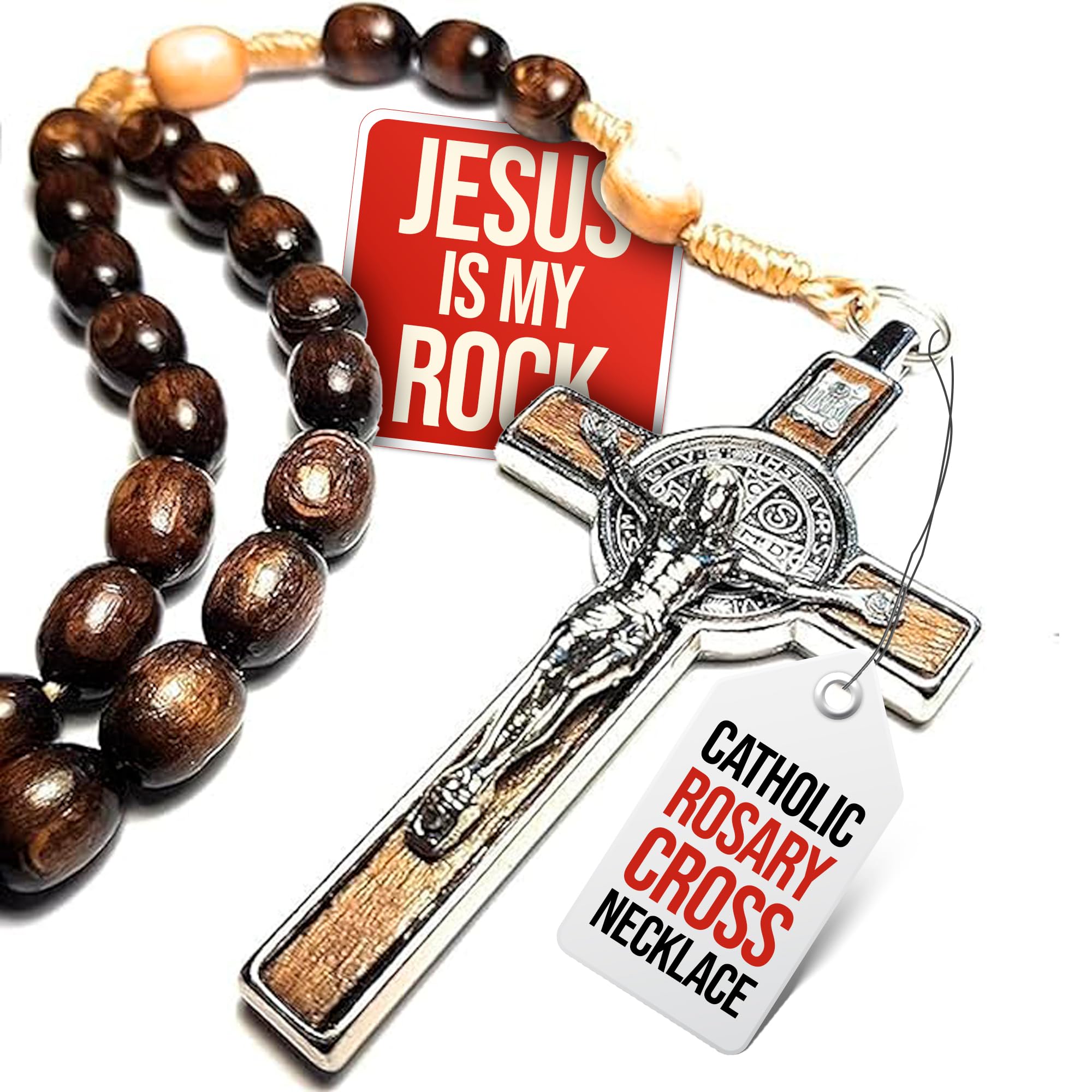 SANCTUM VERITAS Italian Rosary with Pope Leo XIV Apostolic Blessing – Large Beads Catholic Necklace for Car Mirror, First Communion, Religious Keepsake Gift