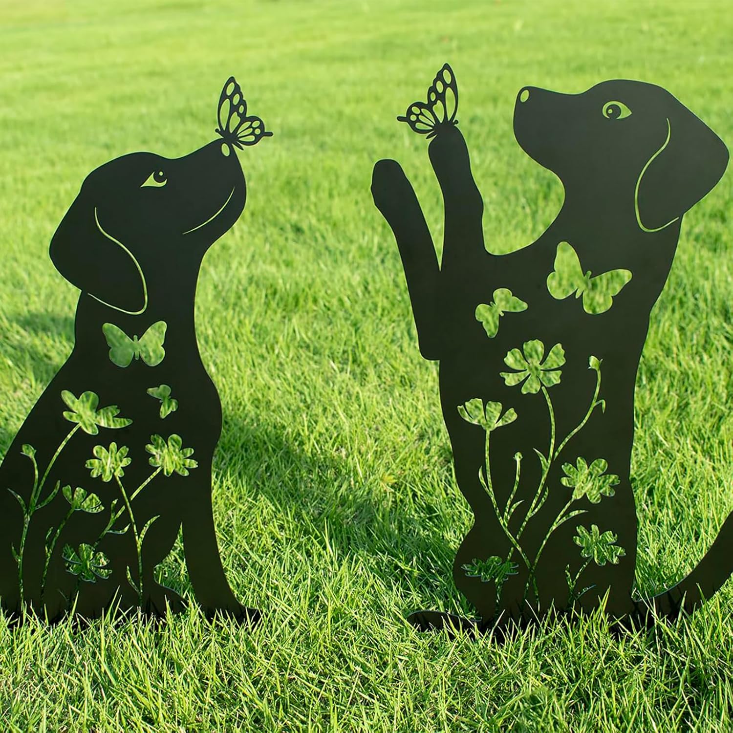 VALINSKY 2 Pack Dog Metal Decorative,Garden Stakes Black