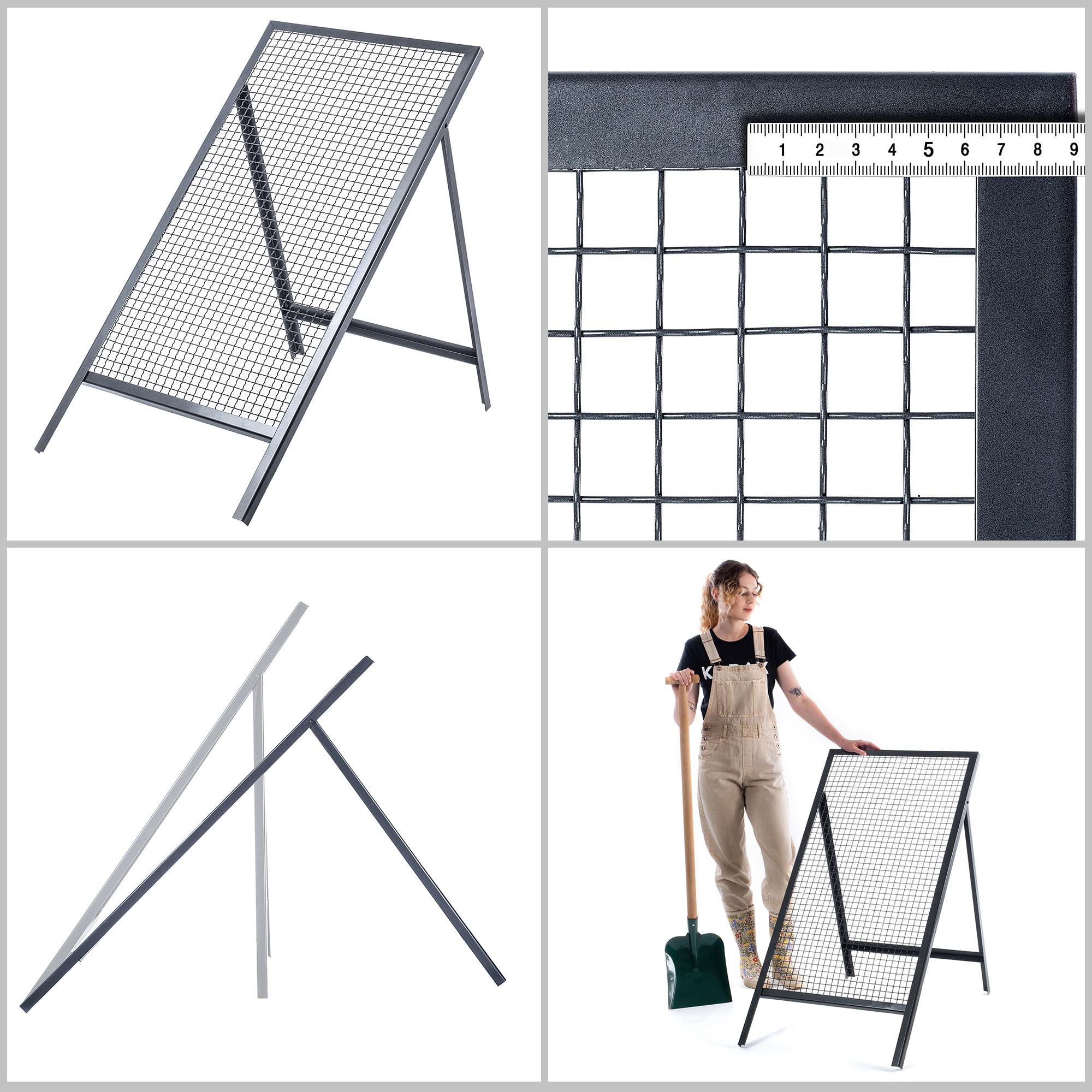 KADAX Tamis à jet rectangulaire en fil d'acier - Pour le jardin, le sable, le sable, le sable, le sable, la terre et les pierres - Largeur du maillage : 2 x 2 cm