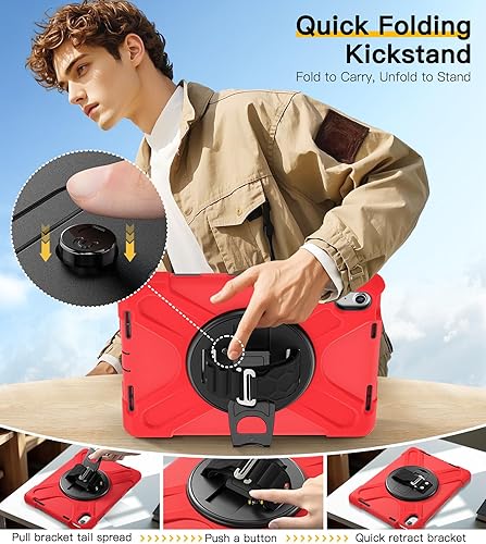 Miniatura 17 de BRAECN Funda para iPad de 9ª/8ª/7ª generación, resistente a prueba de golpes con protector de pantalla, soporte para lápices, soporte para tapa