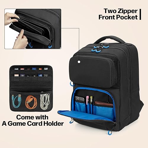 Vista 5 de PGmoon Carrying Backpack Compatible with Steam Deck, Travel Case Bag with Separate Game Cards Holder, Multi-Pockets For Game Headset, Docking