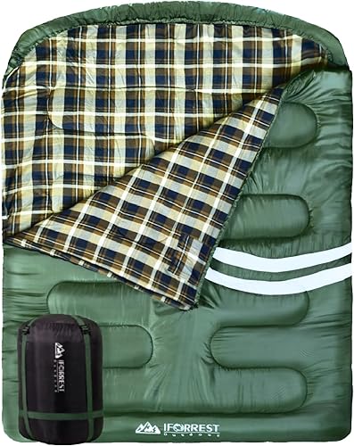 Miniatura 1 de IFORREST Saco de dormir doble de franela de algodón para adultos – 2 personas 10°F cama de campamento para clima frío – Extraancho y cálido tamaño