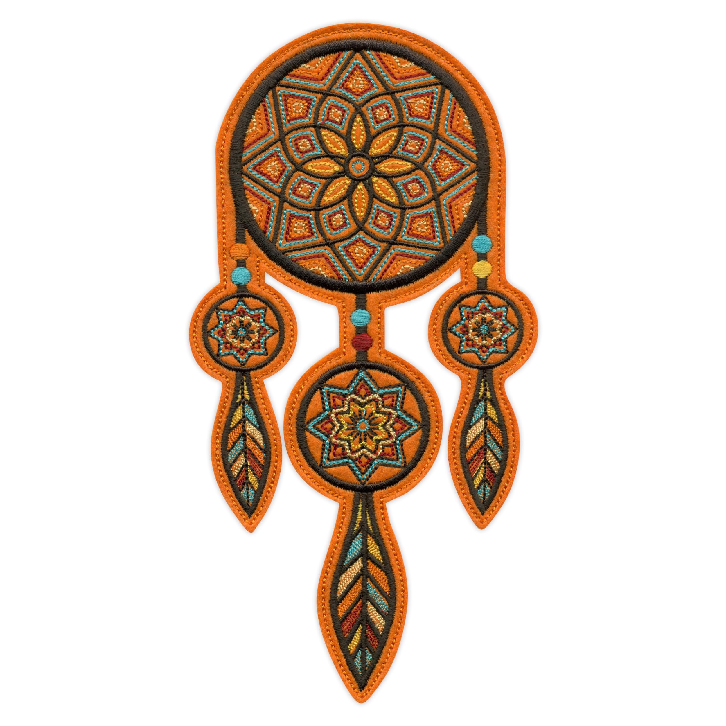 Lot De Quatre - Patchion Grand Attrape-Rêves - Orange DELUXE - Dos À Coudre - Patch/Badge/Insigne Brodé