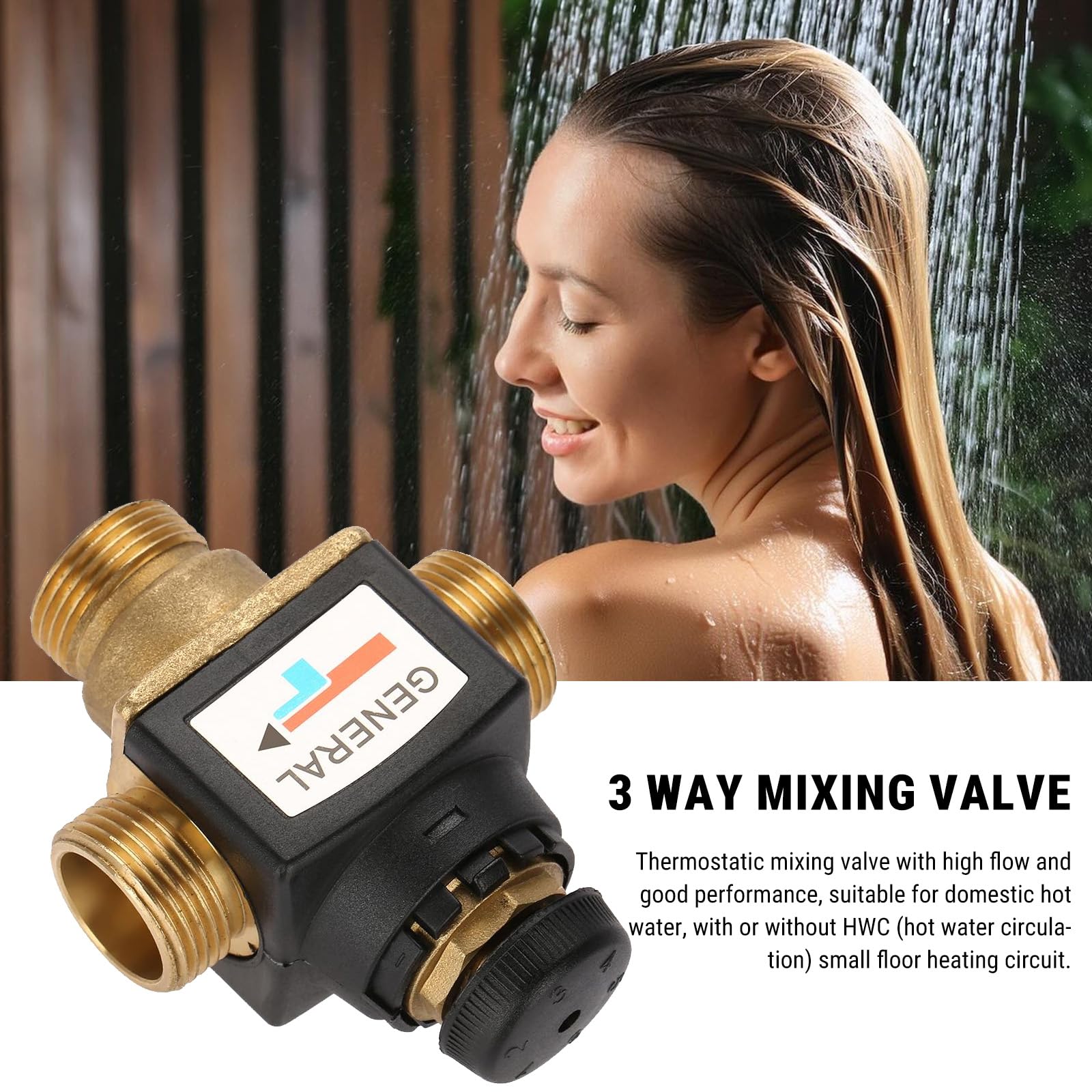 Thermostat 3-Wege-Ventil, DN20 G3/4 Messing Thermostatventil, -35 bis 60° Thermostatisches Mischventil für Solarwarmwasserbereiter Duschsyst Wassertemperaturregelung Fußbodenheizung