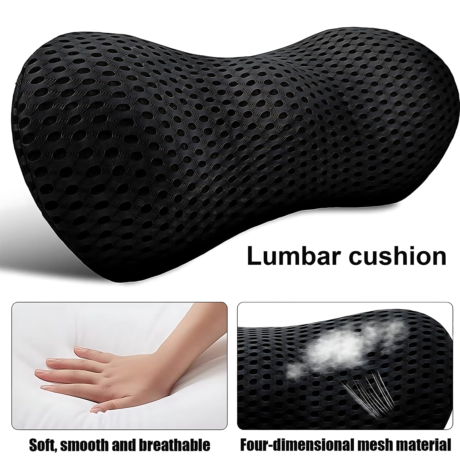 Cuscino lombare in memory foam, cuscino lombare per dormire, 46 x 23 x 11 cm, cuscino lombare per letto/sedia/seggiolino/sedia da ufficio, per alleviare il dolore nella parte bassa della schiena