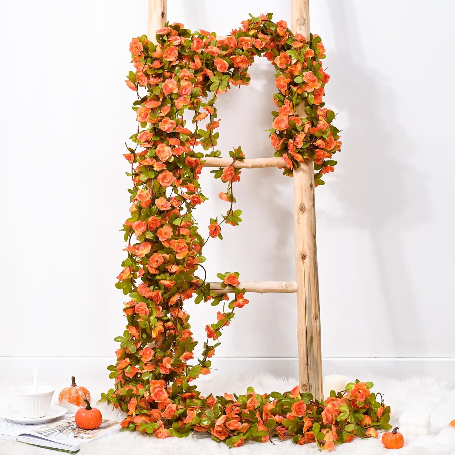 BLEUM CADE 2Pcs 16.4Ft Flowers Garland Artificial Rose Vines for Bedroom, Cute Fake Hanging Flower Vines Floral Garland Decorations for Wedding Party Wall Room Decor Aesthetic - Image 6