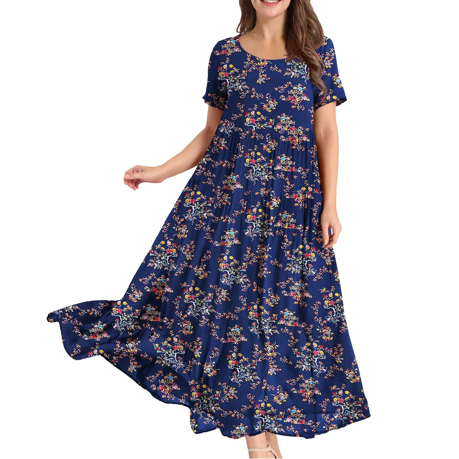 Gonna estiva da donna, leggera, elegante, da spiaggia, a pieghe, casual, con motivo floreale