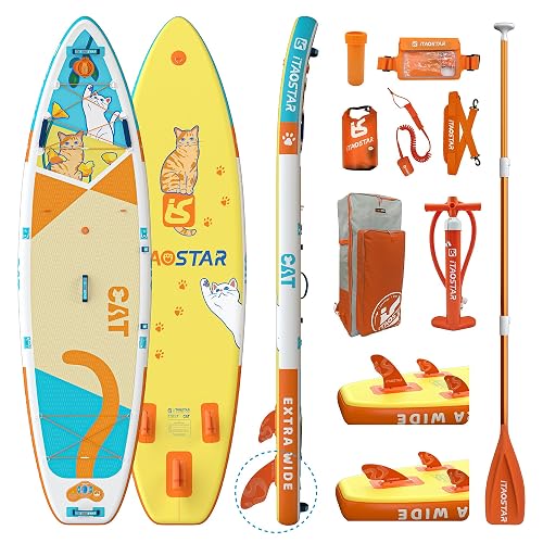 iTAOSTAR Pets 8'×29" / 11'×35" / 11'6"×34"/11'×34" Inflatable Paddle Board, One-Stop Premium SUP Accessories, Extra Wide Paddle Board for More Balance, Tailored Fins for More Fun - Pets-C01C-Yellow