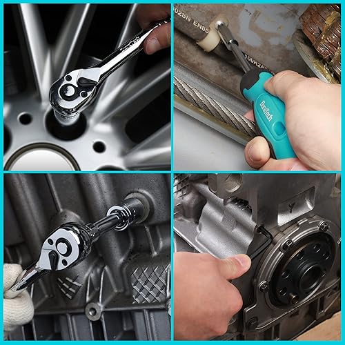 Miniatura 8 de DURATECH Kit de herramientas mecánicas de 121 piezas, incluye juego de enchufes SAE/métricos, trinquete de 72 dientes, destornillador magnético 40