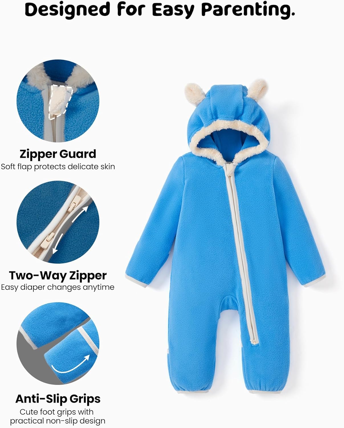 PATPAT Fleece Hooded Footed Clothes, Soft Warm Footie Covers, Car Seat Friendly, Easy Zip,Cute Romper Newborn Infant Jumpsuit - Image 5