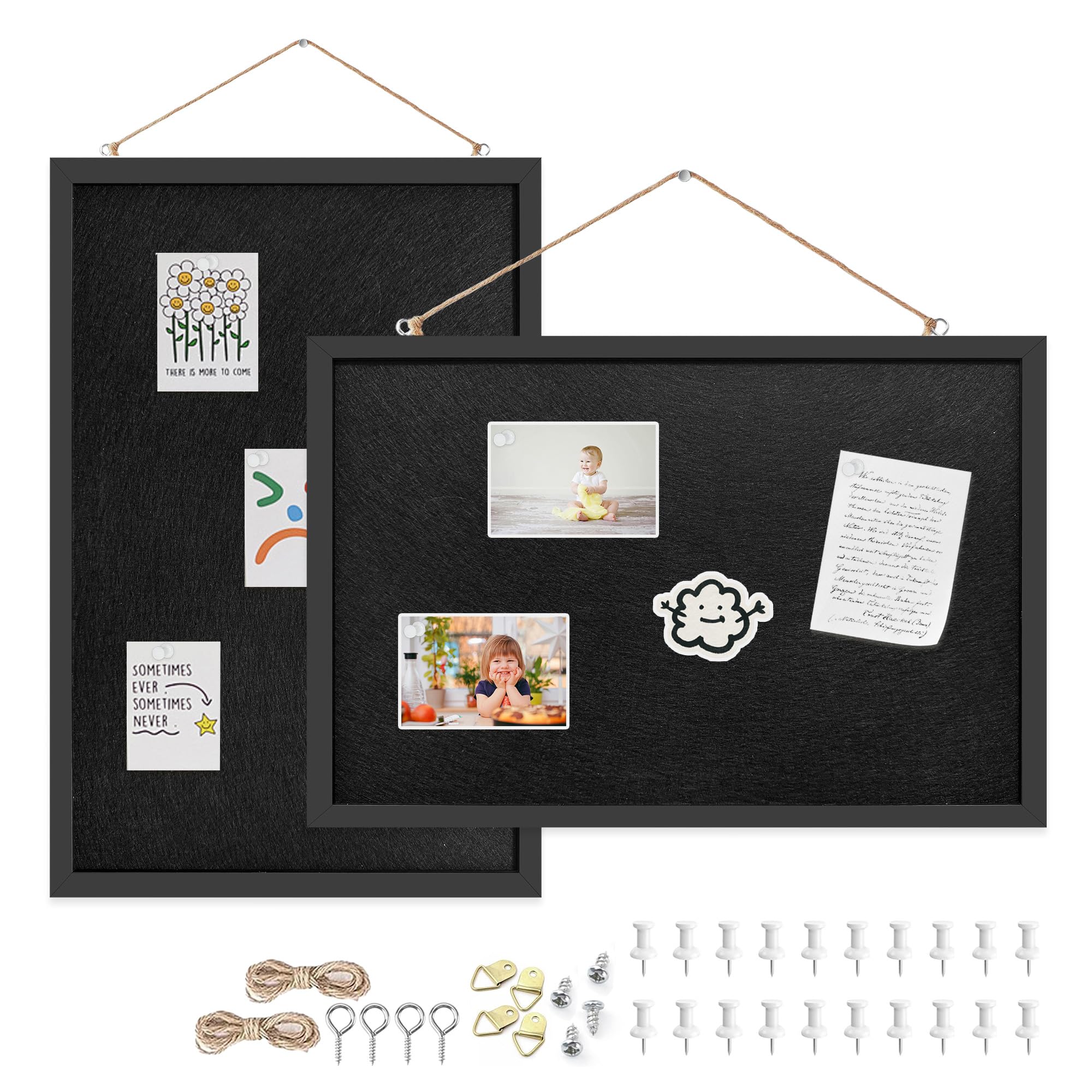 2-Pack 12"x16" Black Framed Black Linen Bulletin Board, Framed Pin Board