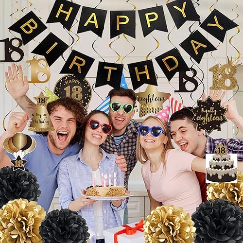 Miniatura 4 de BRT Bearingshui Decoración de serpentinas colgantes de feliz cumpleaños número 18, pancarta de feliz cumpleaños con pompones de seda, decoración de