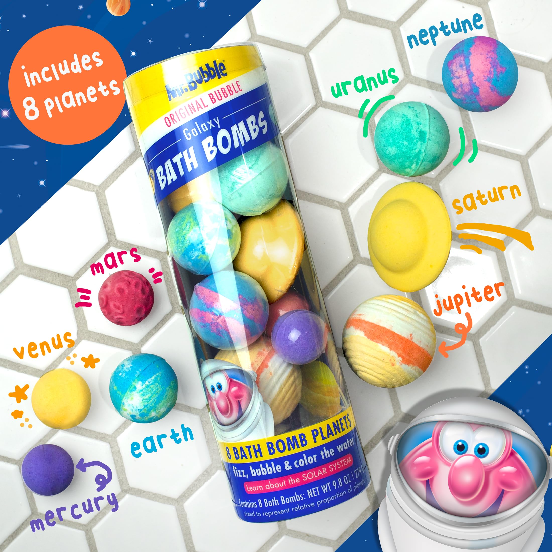 Mr. Bubble Galaxy Bath Bombs, Signature Bubblegum Scent, Set of 8 Different Bath Bomb Planets