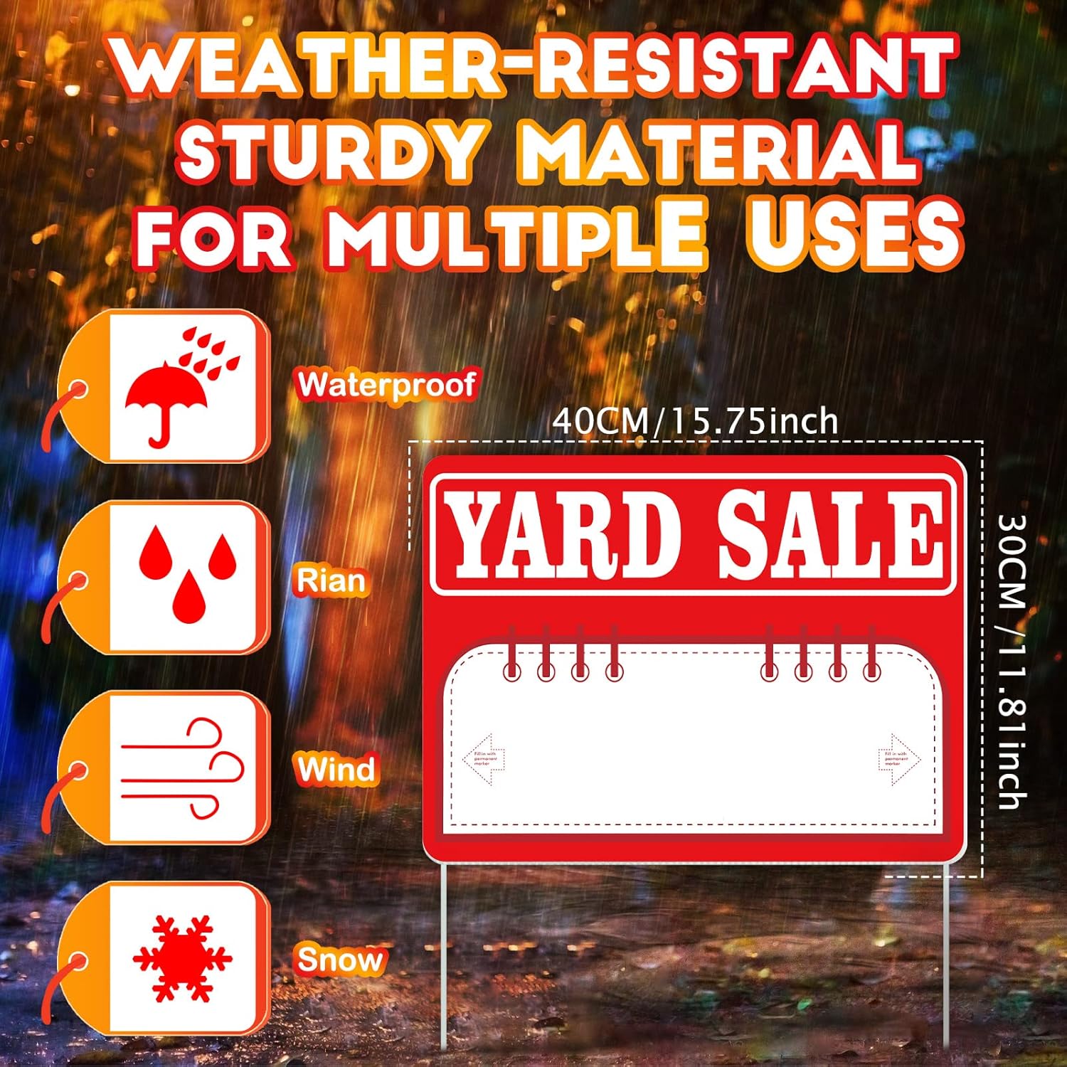 Ferraycle 12 Pack Yard Sale Signs with Stakes 16'' x 12'' High Visibility Garage Estate Sale Signs Weatherproof for Garage House Business or Personal Use(Red)