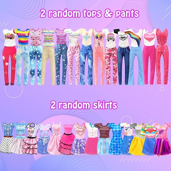 Doll Clothes and Accessories for 11.5 Inch Doll Dress up Set with Princess Gowns Fashion Dresses Outfits Tops and Pants Bags Gift Toys for Girls Age 3+ Christmas Birthday